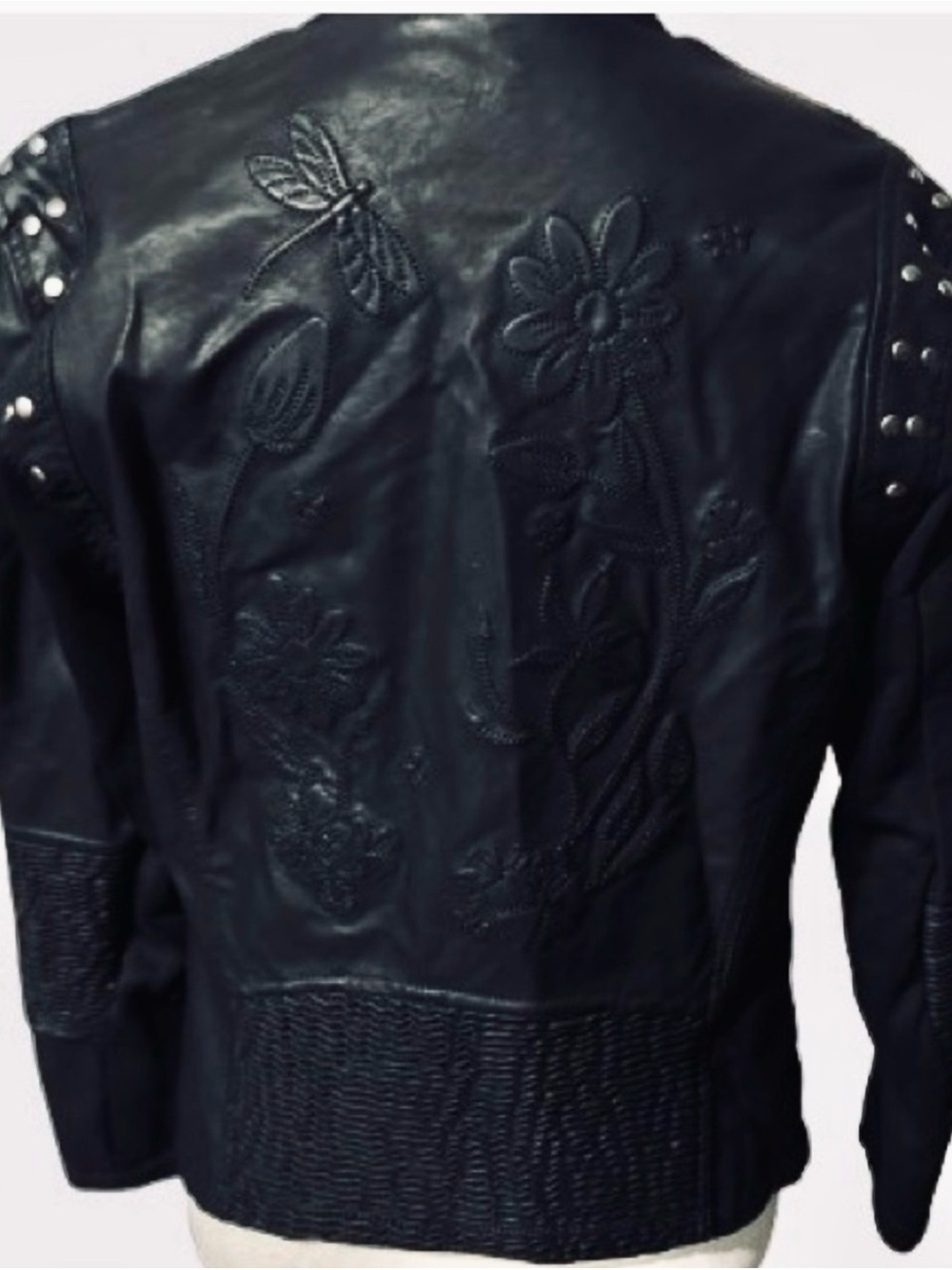 Embossed Dragonfly Floral ESQUALO Vegan Leather Faux Jacket Medium Bugs Boho 8